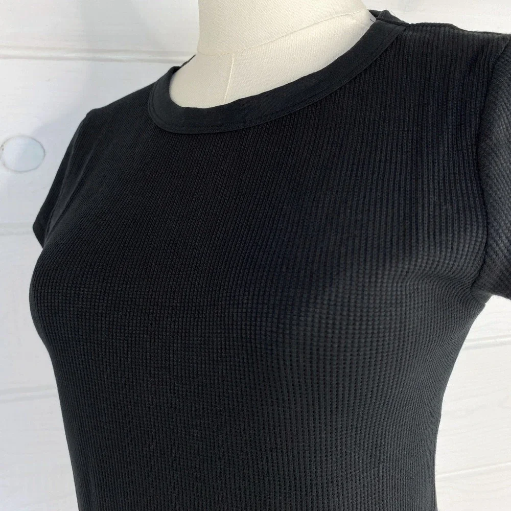 American Eagle AE Waffle T-Shirt Layering Tee M Black Stretch Base Layer 90s Y2K - Picture 5 of 16